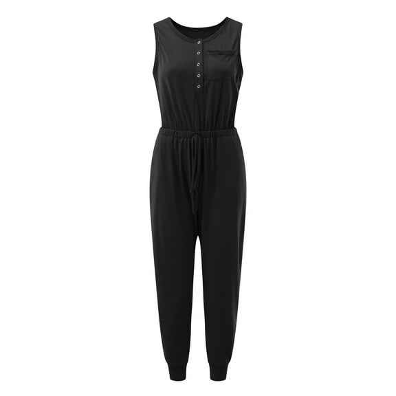 Aayomet Jumpsuit For Women Summer Women's Sleeveless Button Sports Jumpsuit Polyester for the upcoming summer,Black XXL