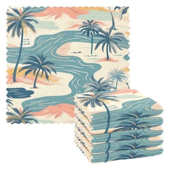 6 Pieces of Kitchen Towels 11x11Inch Kitchen Dish Cloths Kitchen Dish Towels Reuseable Cleaning Cloths River Coconut Tree