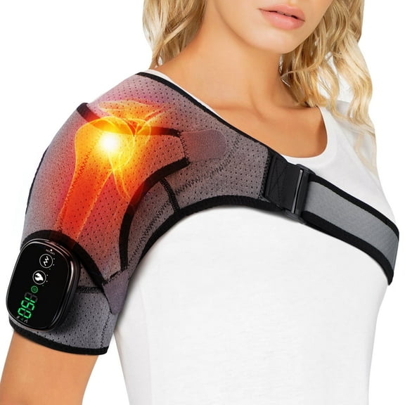Heated Shoulder Brace Wrap,Electric Shoulder Heating Pad Massager ,Rechargeable Cordless Shoulder Massager with 3 Adjustable Vibrations for Men Women, Heated Shoulder Massage for Relax