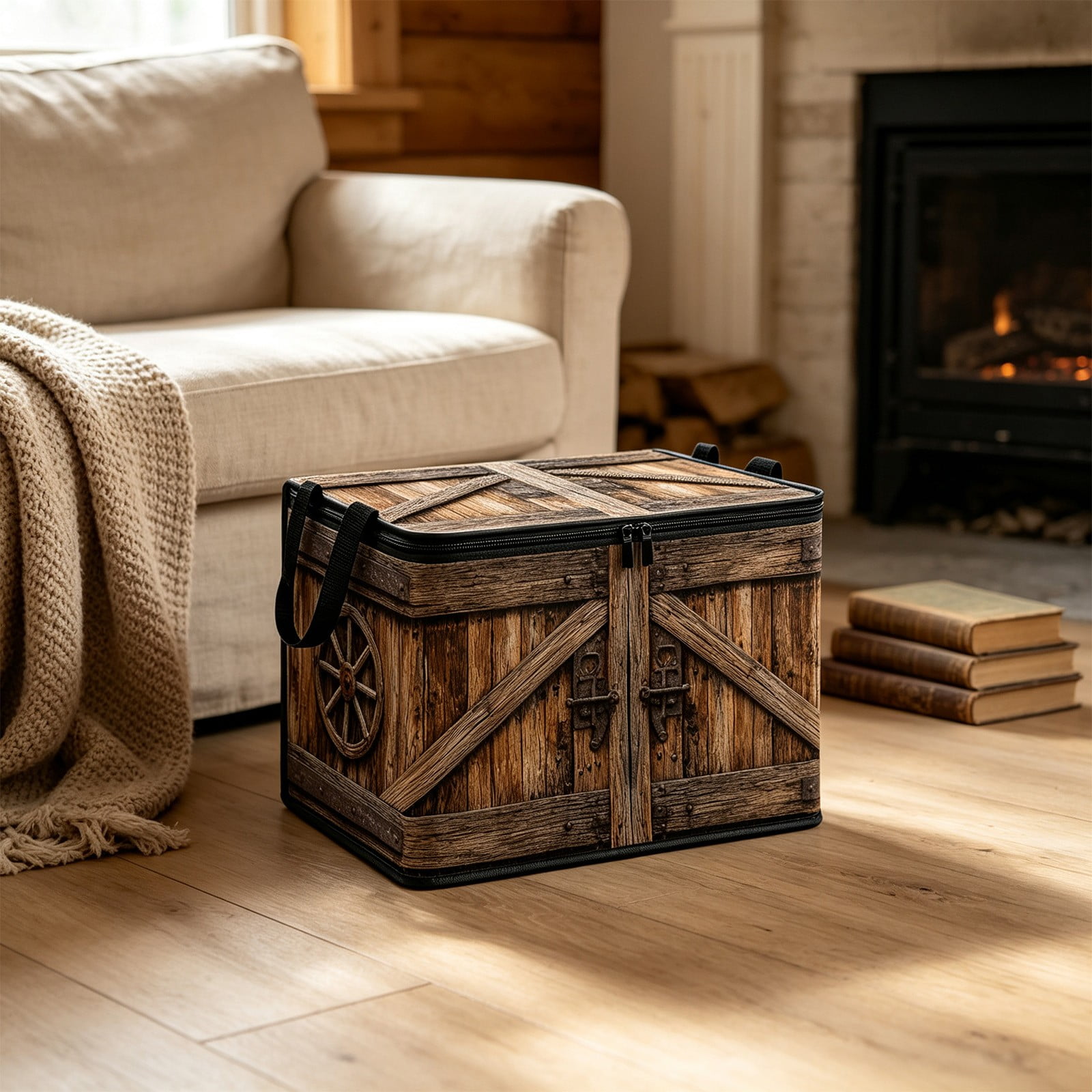 Wood Pattern Fabric Storage Box with Lid Foldable Large Capacity Organizer for Clothing Toys and Household Items Collapsible Container for Bedroom Closet and Living Room Storage S