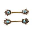 thumbnail image 1 of Paire de Clous de Tétine avec Design Main Hamsa et Pierre Turquoise 14g, 1 of 9