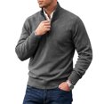 thumbnail image 5 of Mens Zip Sweater Stand Collar Solid Color Long Sleeve Knit Pullover Fall Winter Soft Ribbed Hem Casual Knit Jumper Tops Dark Gray XL, 5 of 5