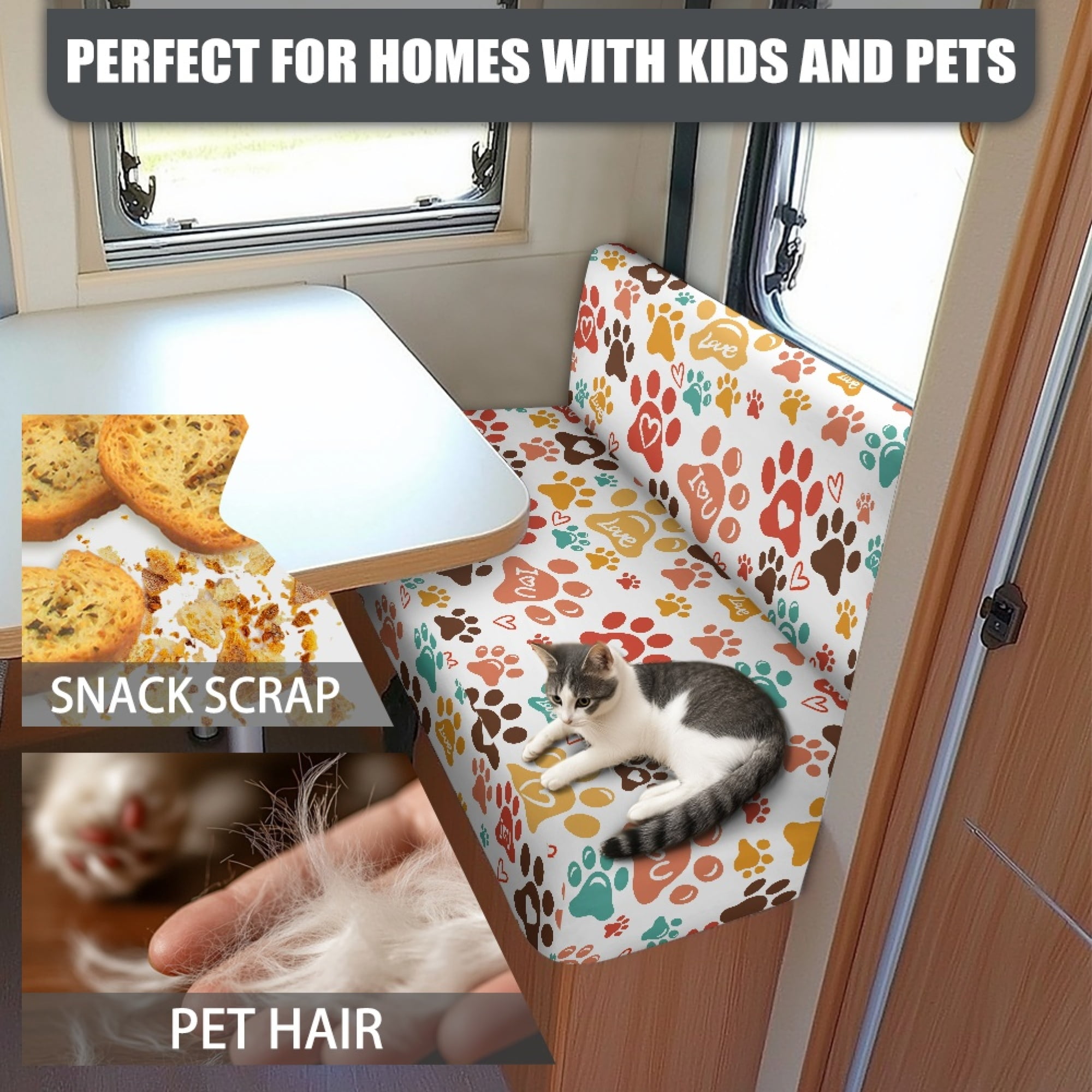 Yuyamidu Cute Dog Paw RV Dinette Cushion Slipcover Cute RV Couch Covers for Sofa Comfortable RV Dinette Seat Covers 2 Pcs Camper RV Sofa Cushions RV Accessory