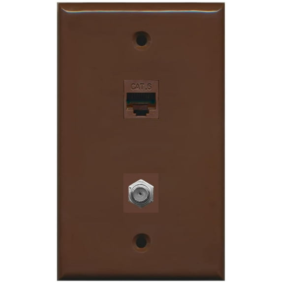 RiteAV - 1 Port Coax Cable TV- F-Type 1 Port Cat6 Ethernet Wall Plate - Brown