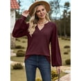 thumbnail image 5 of Womens Long Sleeve T-Shirts Deep V Neck Blouse Dressy Casual 2025 Fashion Loose Soft Fall Winter Clothes Wine Red XXL, 5 of 8