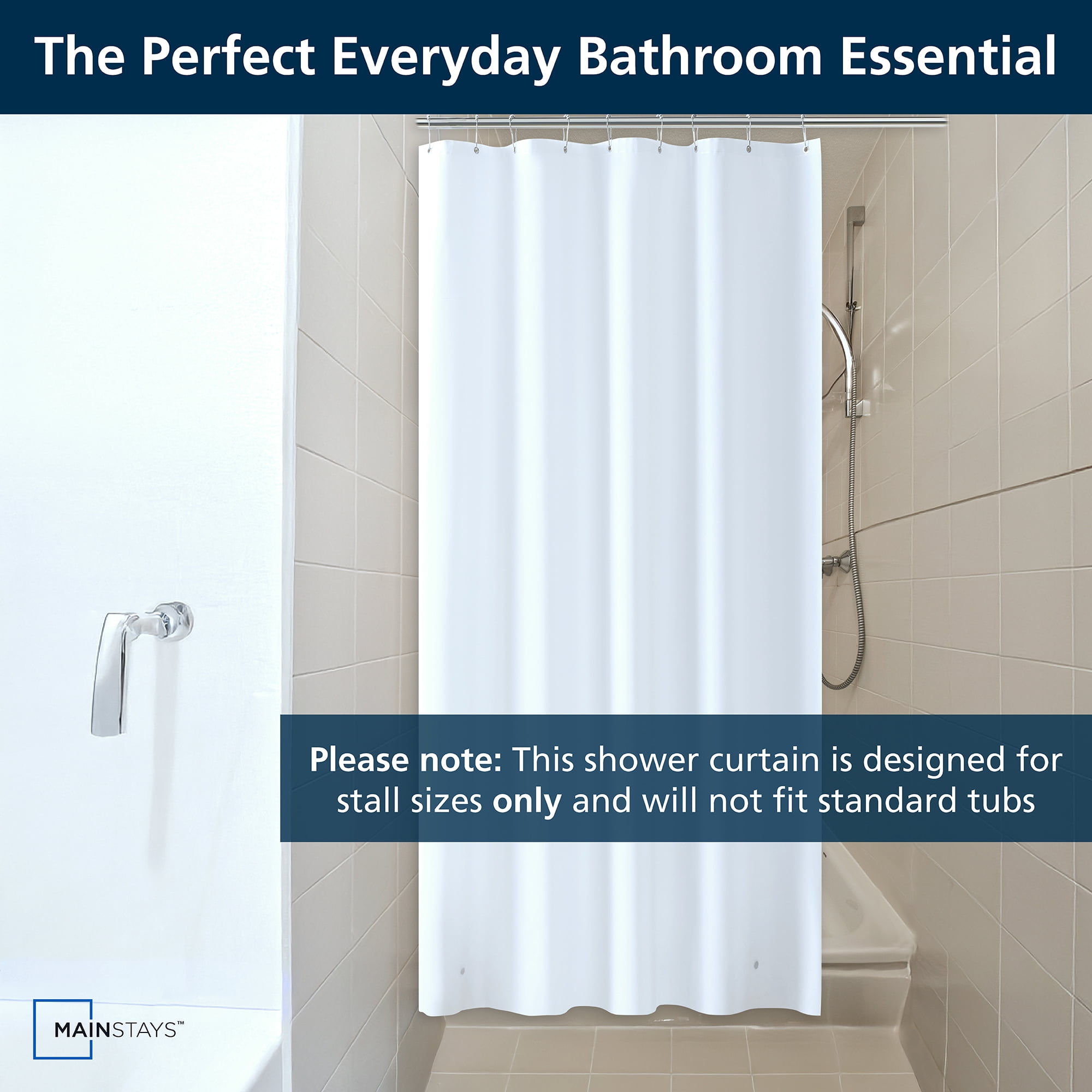 Mainstays Medium Weight PEVA Shower Liner 54" x 78" for Bathroom Stall, White