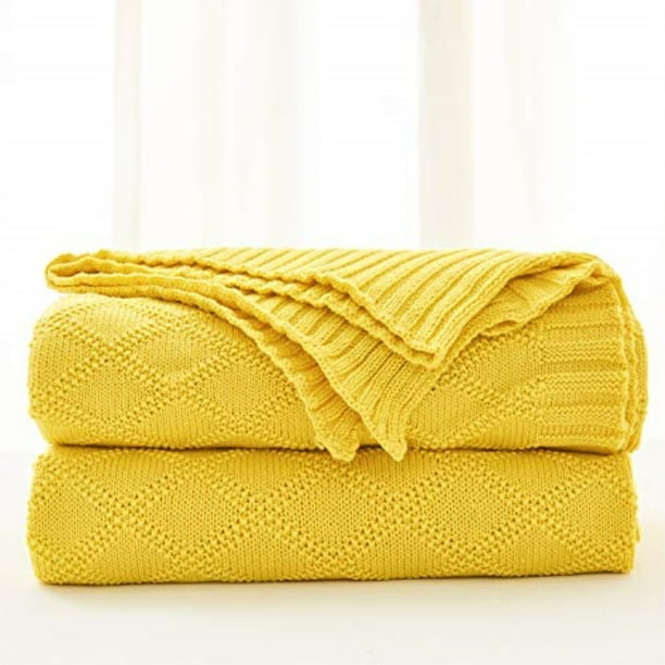 Cotton Yellow Throw Blanket for Couch Sofa Bed Home Decorative Soft