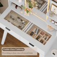 thumbnail image 3 of FANRAL LED Lighted Mirror Vanity Desk with Fluted Design,Charging Station & Glass Top,Modern Dressing Table with Storage Drawers & Shelves for Bedroom,White Vanity, 3 of 7