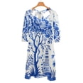 thumbnail image 6 of Blue Chinoiserie Toile Flowers Tree Birds Women's Fall Dresses Casual Loose Flowy Swing Shift Dress, 6 of 9
