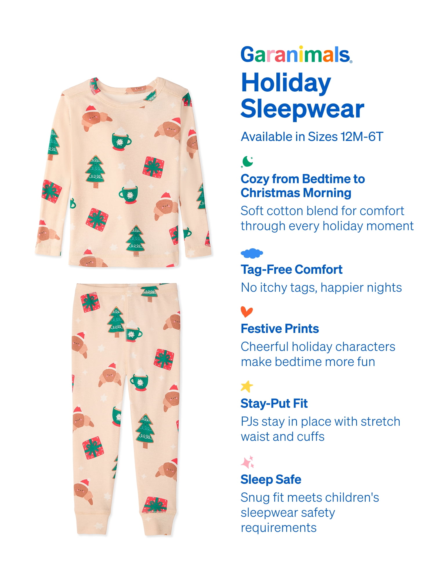 Garanimals Toddler Boy & Girl 2‑Piece Christmas Pajama Set, Sizes 12M–6T