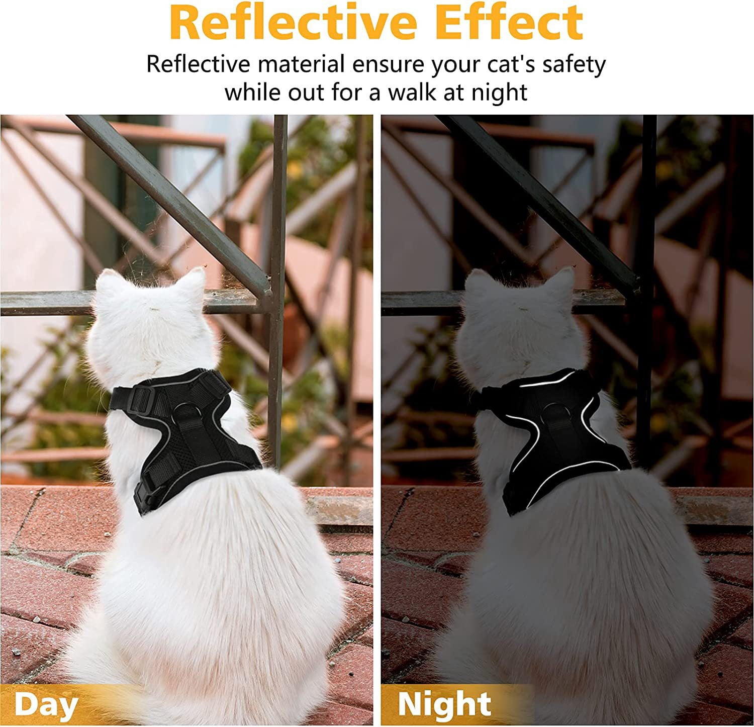 Cat Harness for Walking, Escape Proof Soft Adjustable Vest Harnesses for Cats, Easy Control Breathable Reflective Strips Jacket, Black, XS