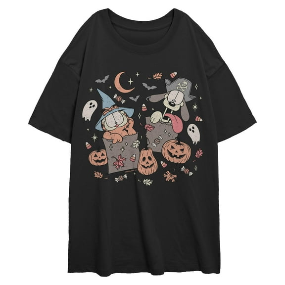 Juniors Garfield Orange Cat and Odie Trick Or Treat Season T Shirt