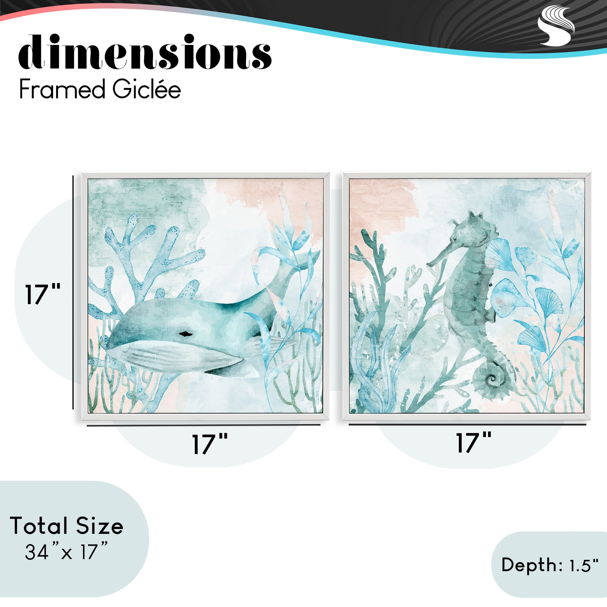 Stupell Industries Whale & Seahorse Sea Swim 2 Piece White Framed Giclee Art Set, design by Kim Allen