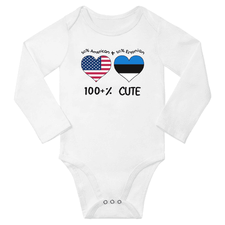 

50% American + 50% Estonian = 100+% Cute Baby Long Slevve Romper Bodysuit (White 18-24 Months)