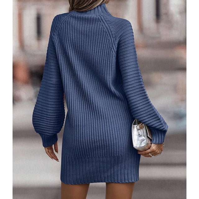 Ribbed Bodycon Sweater Dress Mini Sweater Dress Elegant Pure Color Lantern Sleeves Soft For Winter For Female ANGGREK Ropa