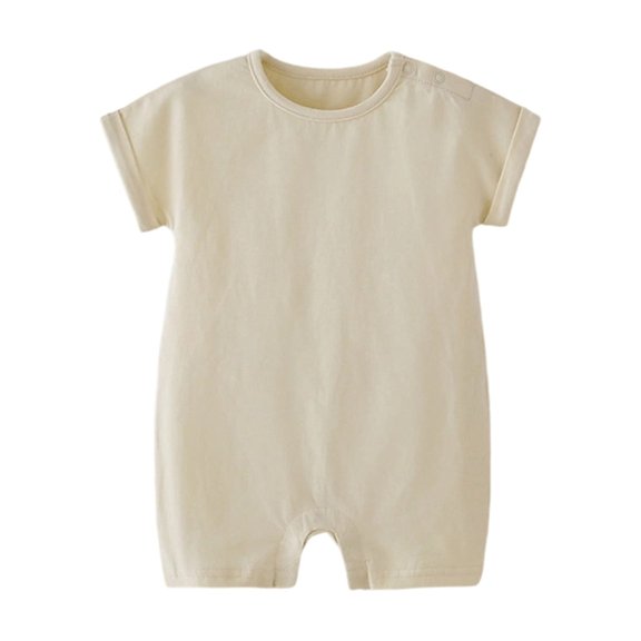 Landzoo Girls Romper Solid Color Short Sleeve Crew Neck Onesie Summer Comfortable Girls Jumpsuits Size 6-12 Months Beige