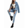 thumbnail image 3 of Women'S Short Loose Casual Large Pocket Denim Jacket Blue L, 3 of 9