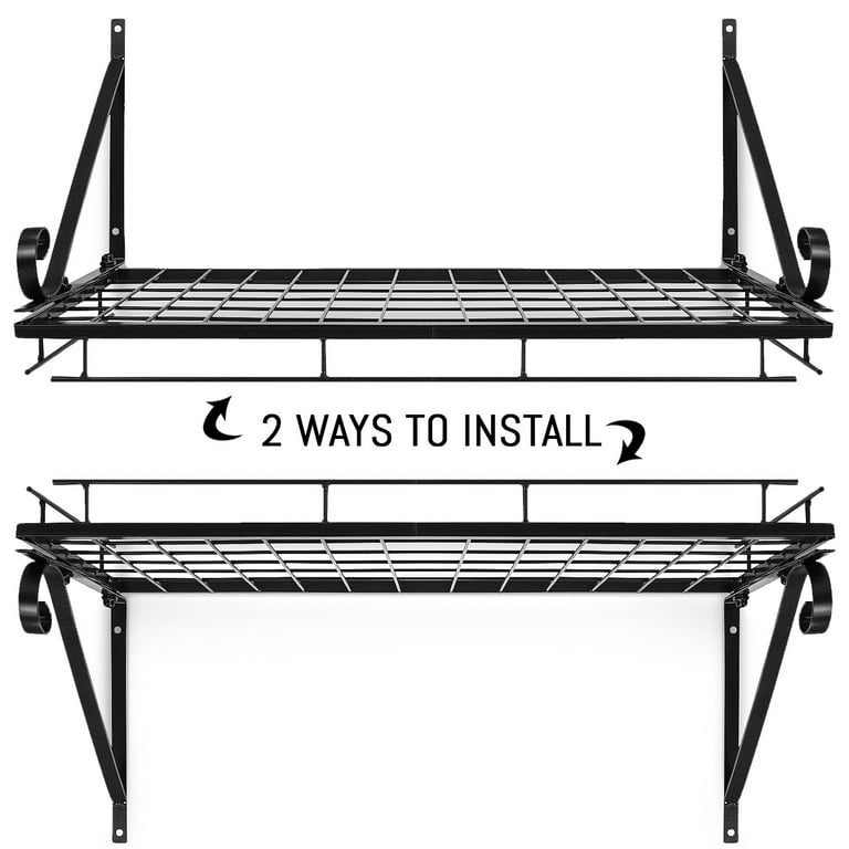 24 in. Black Wall Mounted Kitchen Pot Rack with 10-Hooks