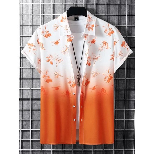 Men‘s Gradient Flower pattern 3D Print Top Summer Hawaii Beach Shirts Outdoor Party Men‘s Breathable Loose Short Sleeve Apparel FGS