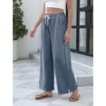 thumbnail image 5 of Delayuji Womens Baggy Wide Leg Palazzo Pants Casual Loose Drawstring Elastic Waisted Trousers with Pockets Blue Xxl Cotton and Linen Business Casual Pants for Women, 5 of 6