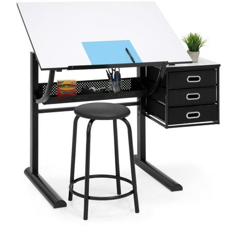 Best Choice Products Drawing Drafting Craft Art Table Folding Adjustable Desk w/ Stool -