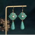 thumbnail image 3 of EOEMY Turquoise Drop Dangle Earrings Cloisonne Boho Gemstone Flower 18K Gold Plated, 3 of 5