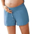 thumbnail image 2 of Maternity Shorts for Women Summer Casual Lightweight Elastic Waist Wide Straight Leg Loose Shorts with Pockets, 2 of 7