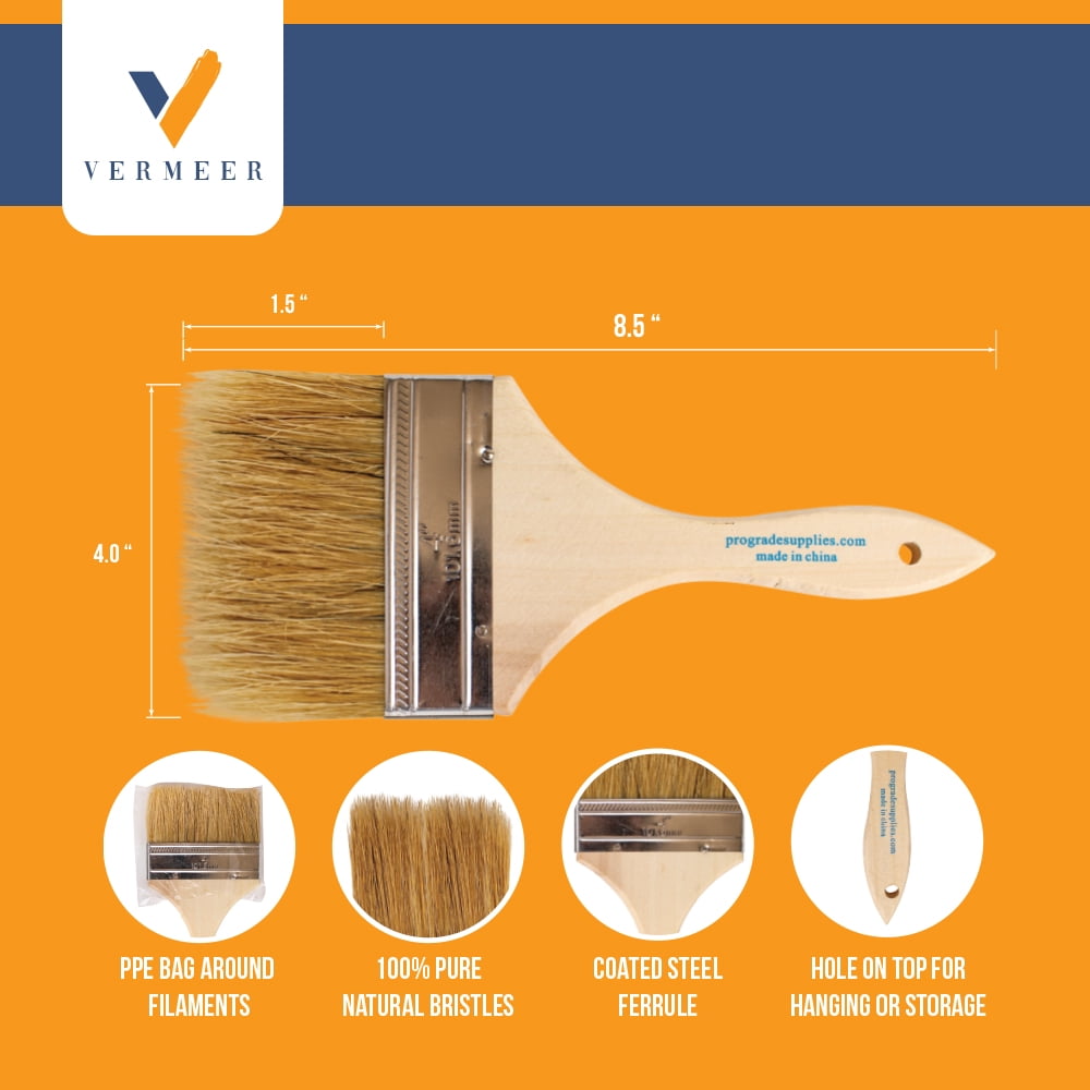 Vermeer Chip Paint Brushes - 96-Pack - 4" Chip Brushes for Paints, Stains, Varnishes, Glues, & Gesso
