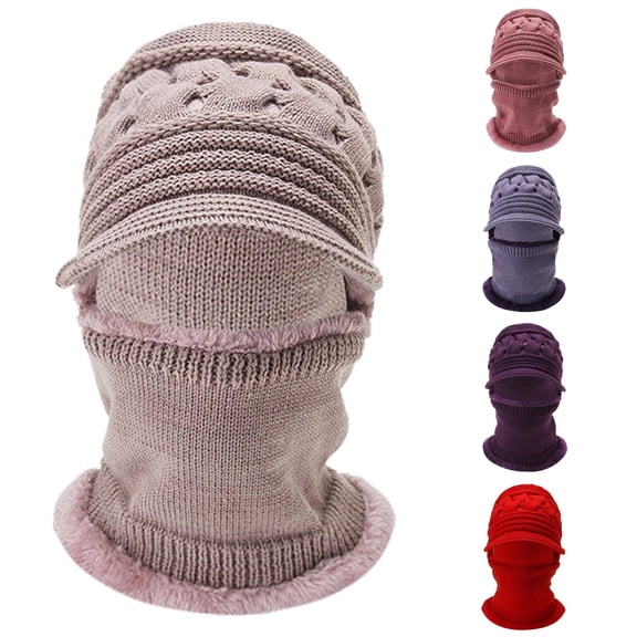 XIAOCHA Women’S Open‑Knit Brimmed Balaclava Solid Fall‑Winter Hood,Light Pink