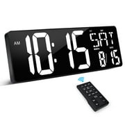 XREXS Large Digital Wall Clock with Remote Control, 16.5 Inch LED Large Display Count Up & Down Timer, Adjustable Brightness Plug-in Alarm Clock with Day/Date/Temperature for Living Room, Office, Gym
