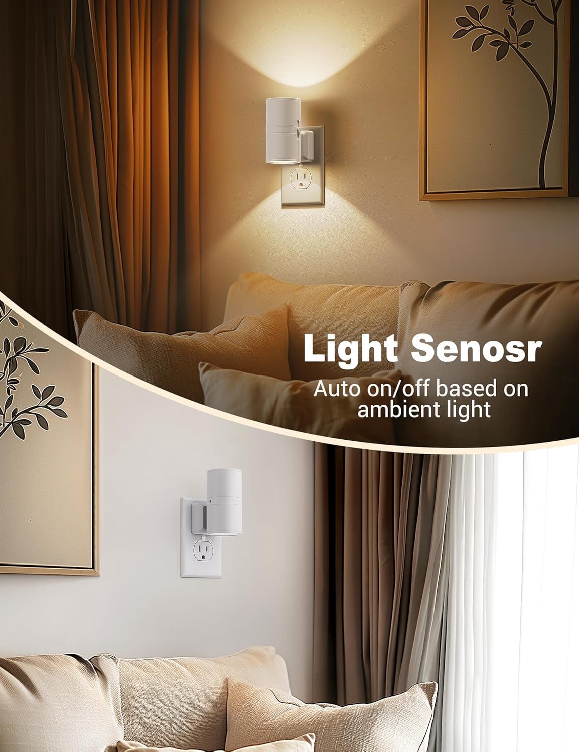 RGHJAR-Night Lights Plug into Wall, Dimmable Night Light Plug in, Modern Night Light Dusk to Dawn Light Sensor, Warm White 3000K, 0-100LM Adjustable Brightness Nightlight for Hallway Bedroom, 2 Pack