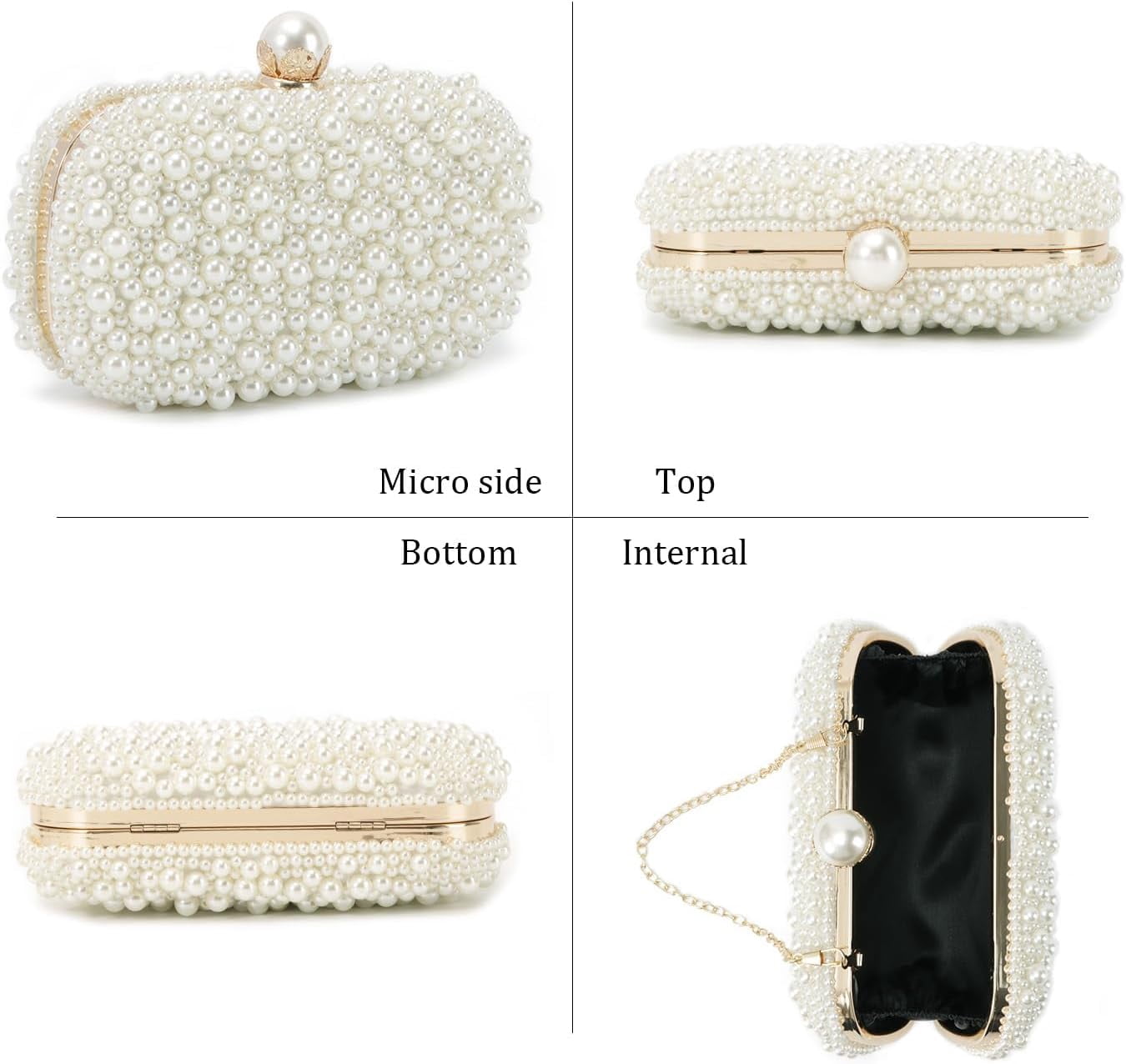 White Pearl Clutch Purses for Women Wedding Bride Pearl Evening Bag Party Clutch Wallet Tote Handbag