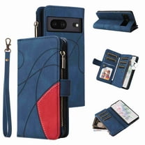 TECH CIRCLE Wallet Case for Google Pixel 7, Google Pixel 7 Case for Women Men Durable PU Leather Kickstand Magnetic Buckle Flip Folio Strap Wristlet Zipper Card Holder Phone Cases,Blue