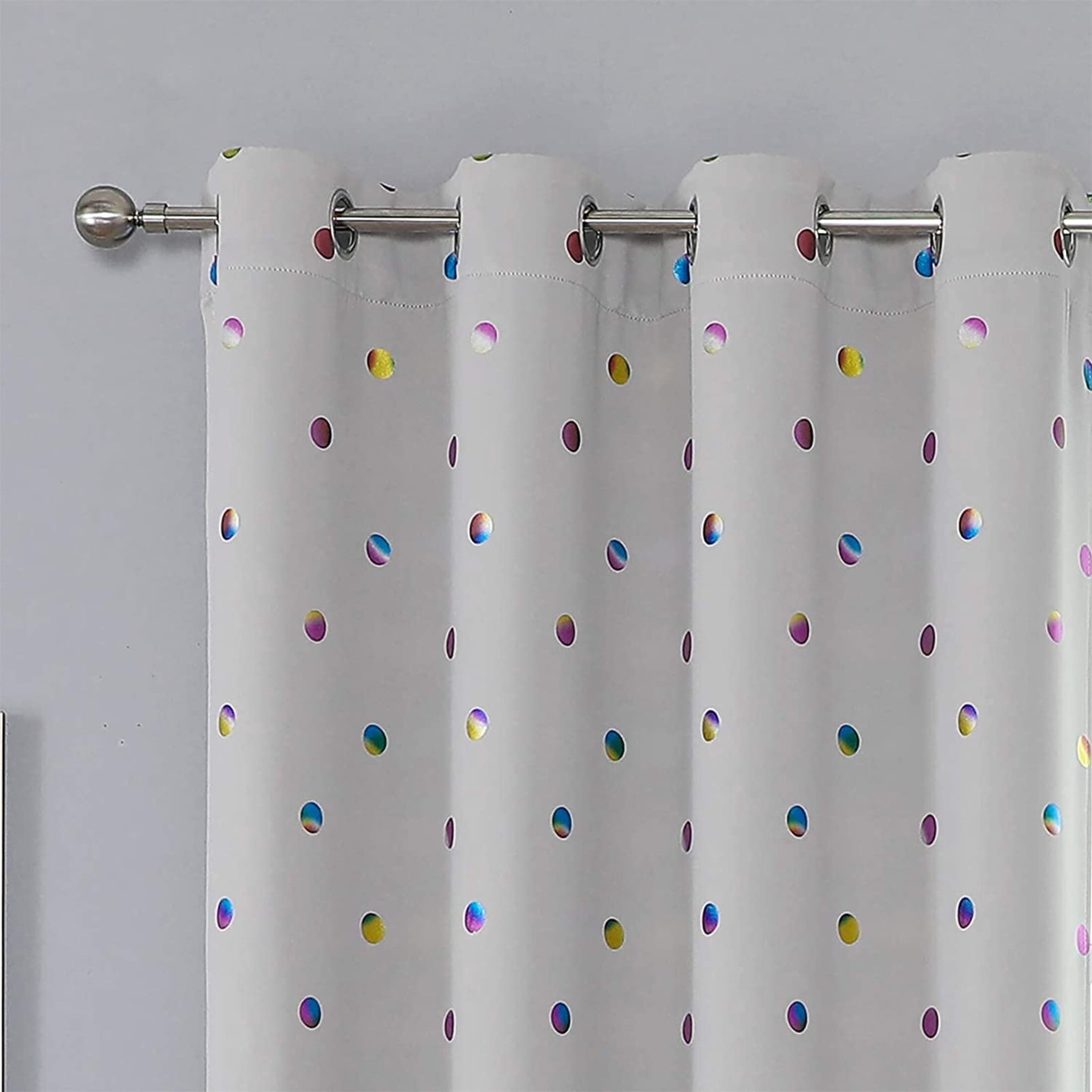 Bazaahm Grey Full Blackout Curtain Panels Set of 2 for Kids Juvenile Bedroom Colorful Metallic Polka Dots Printed Thermal Insulated Grommet Window Drapes, 84"L x 52"W