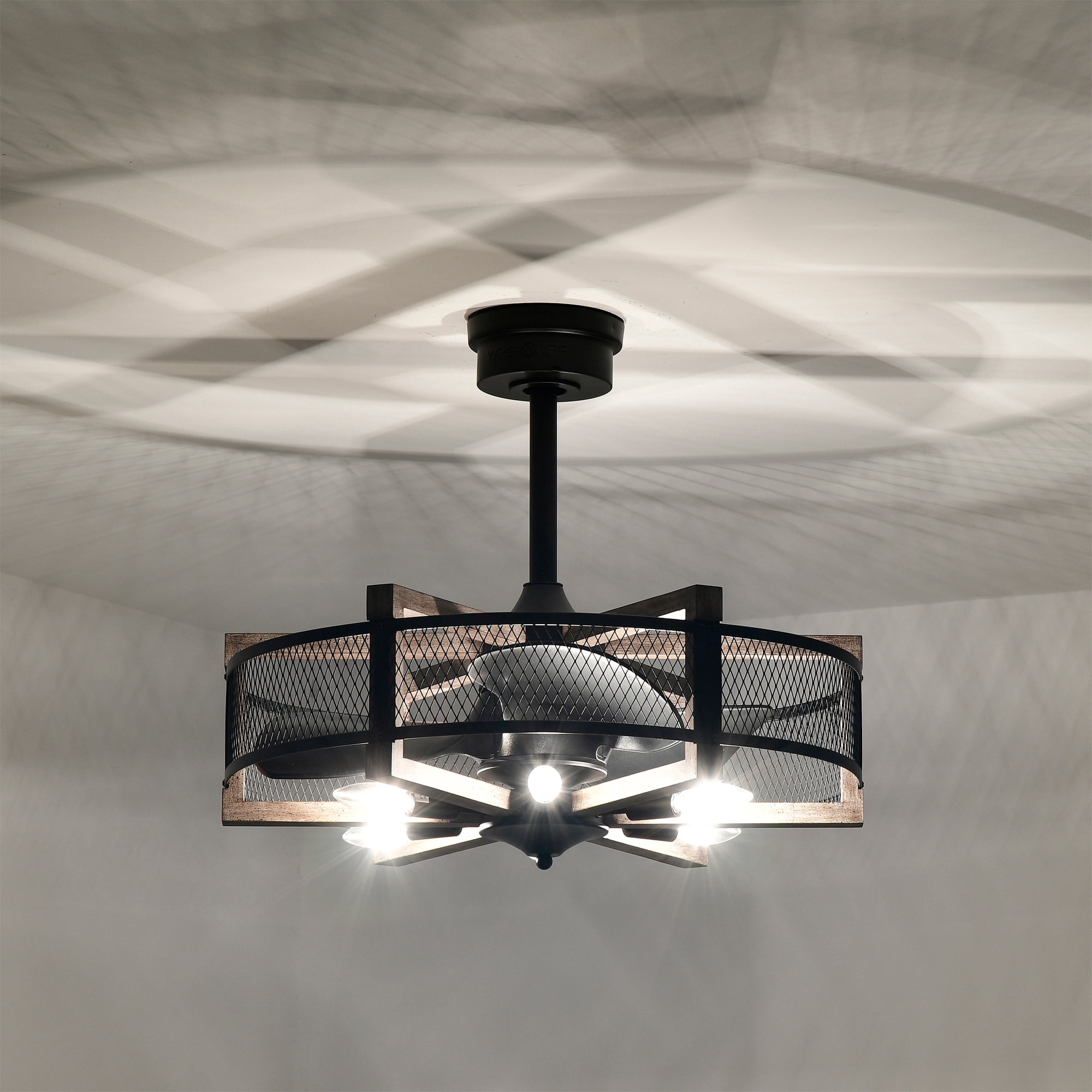 Wulf 24 in. 6-Light Indoor Matte Black and Faux Wood Grain Finish Ceiling Fan with Light Kit