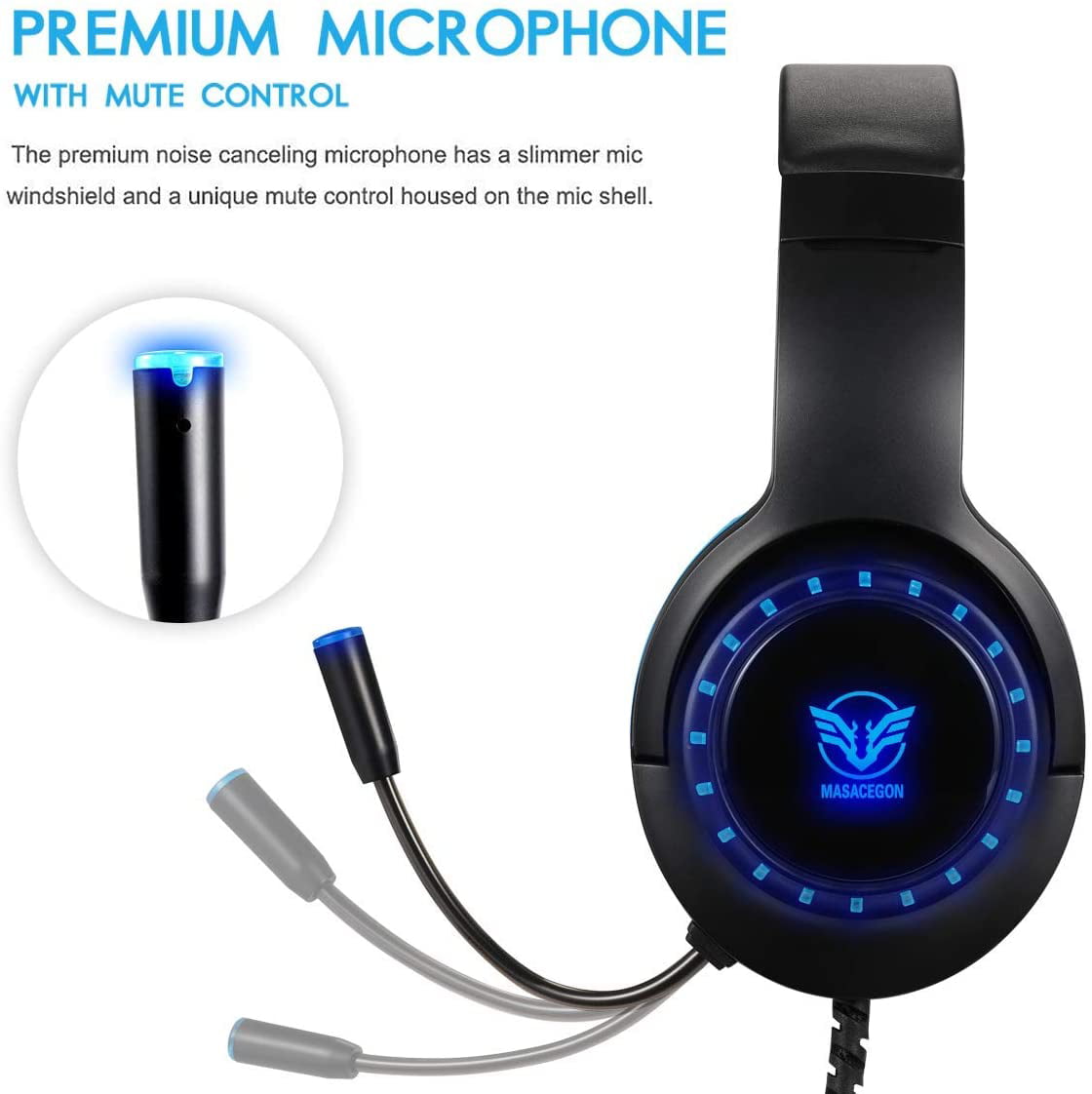 Pacrate Gaming Headset with Microphone for PC Switch PS4 PS5 Headset Xbox  One Headset Noise Cancelling Over Ear Headphones with Mic & LED Lights Deep