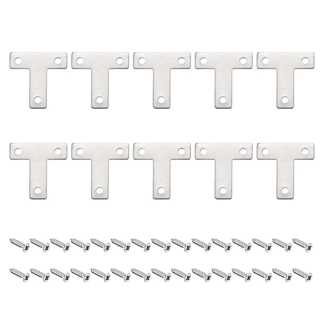 Soporte en T Unique Bargains 40x40x1mm Acero Inoxidable Placas de Reparación Plateado 16uds