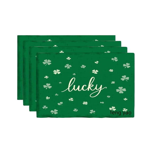 Amarainy Lucky Clover Green Placemats Set Of 4 For Home Kitchen Table Decor 12x18 inch Linen Table Mats Set Of 4 For Home Kitchen Table Decor 12x18 inch