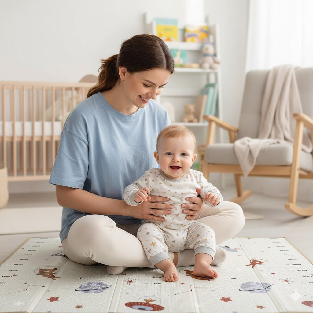 Baby Play Mat 59"*79" Foldable Foam double side play options Baby Play Mat for Floor Reversible Waterproof Playmats for Babies Boy and Toddlers Infants Edge protected Crawling Mat for Indoor&Outdo