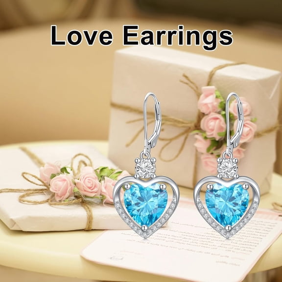 Heart Earrings for Women 925 Steriling Silver Heart Birthstone Dangle Earrings Jewelry for Women