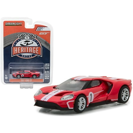 2017 Ford GT Red #1 - Tribute to 1967 Ford GT40 MK IV #1 Racing Heritage Series 1 1/64 Diecast Model Car by