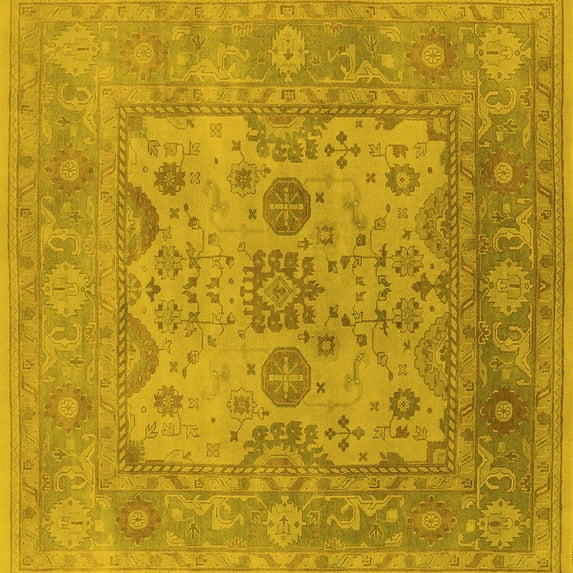 Ahgly Company Indoor Square Oriental Yellow Industrial Area Rugs, 3' Square