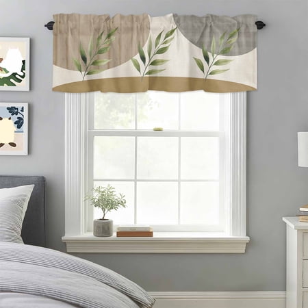 Kitchen Valances for Window Delicate Leaf Branch Light Filtering Rod Pocket Valance Curtain Retro Muted Abstract Circles Short Curtains Window Topper for Bedroom Bathroom Living Room 60x18in