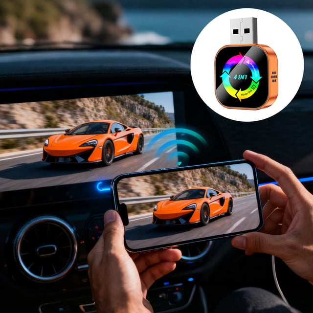 BotaniNest 4 In 1 Wireless CarPlay And Android Auto Adapter AI With Link USB C For Seamless Smartphone Integration
