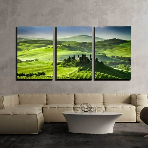 wall26 - 3 Piece Canvas Wall Art - Beautiful Sunrise in The Valley of San Quirico D Orcia - Modern Home Art Stretched and Framed Ready to Hang - 16"x24"x3 Panels
