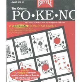 Original Pokeno Game by Bicycle Red Box 12 Unique Boards Brand New 
