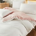 thumbnail image 2 of Bedding two-sided white and pink Pom Pom Boho Chic Bedding Washed Microfiber Bedding Sets Soft Duvet Cover with Zipper Size Queen, 2 of 5