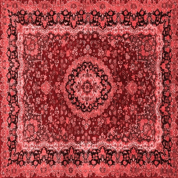 Ahgly Company Indoor Square Medallion Red Traditional Area Rugs, 7' Square