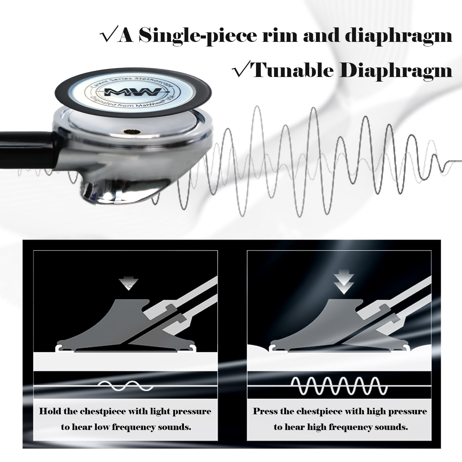 MaiWieel Professional Master Stethoscope Single Head Stethoscopes For Nurse,Doctor,Home Medical,Silver Chestpiece