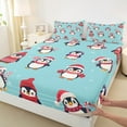 thumbnail image 3 of Feelyou Cartoon Cute Penguin Queen Sheet Sets, Merry Christmas Flat Sheet, Kawaii Antarctic Animal Queen Fitted Sheet, Breathable Home Decor, 4pcs, 3 of 7